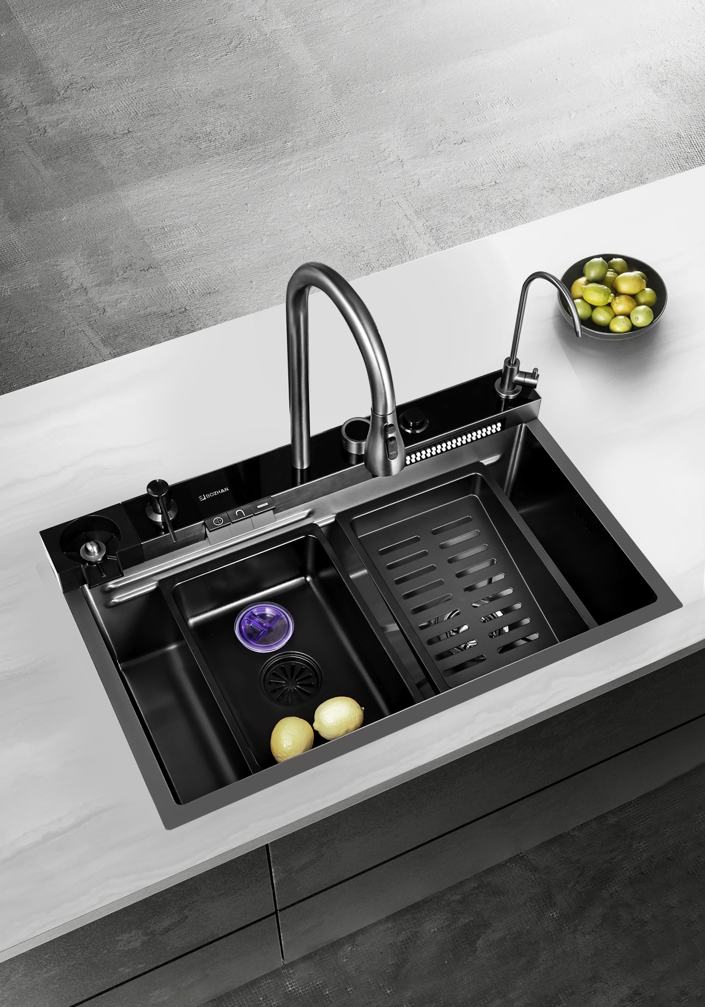 Кухонная мойка многофункциональная ПРОФСАН PSM-9952GR готовое решение со смесителем, нержавеющая сталь, графит