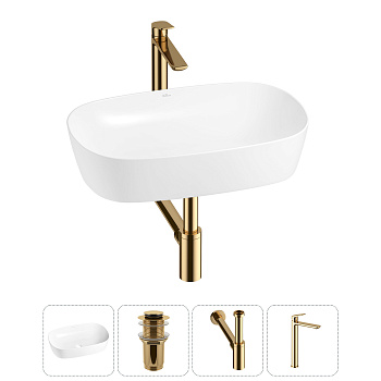 Накладная раковина для ванной комнаты Wellsee Ground Breaking 20212343R в наборе 4 в 1: раковина бел