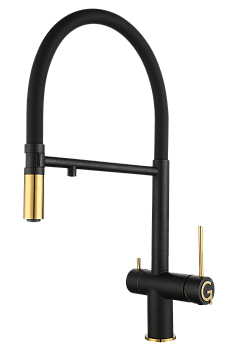 Смеситель для кухни RIVELATO Adria гибкий излив с краном питьевой воды антрацит золото (1523517 antracite oro)