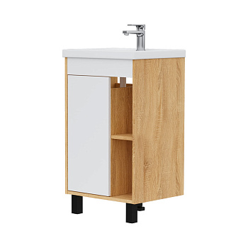 Тумба Osmond 50, напольная, 1 дв., ниши для хранения, белый/дуб сонома (под раковину Фостер 50), VOL