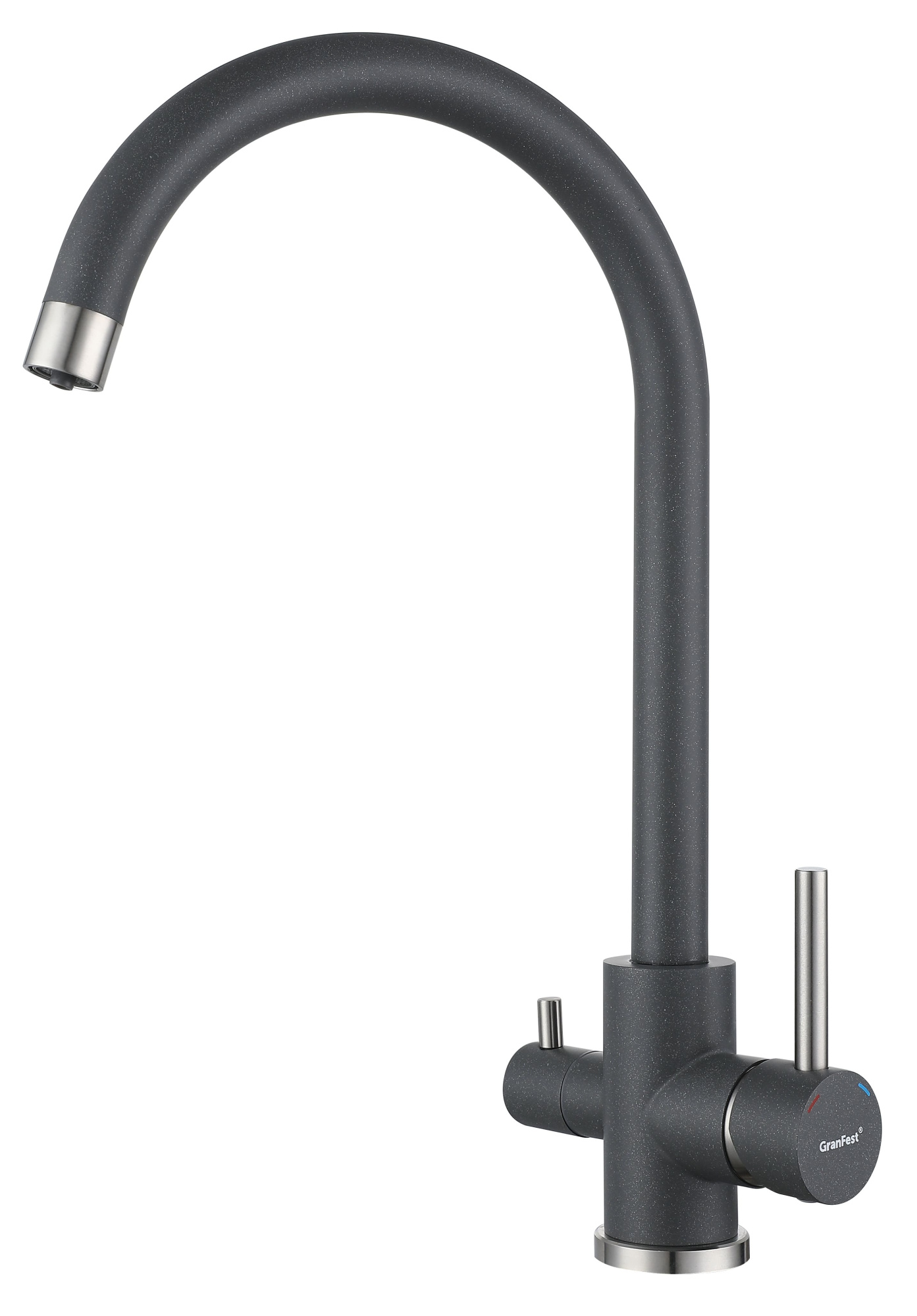 GRANFEST QUARZ  Смеситель для кухни U-обр. с краном питьевой воды D-35мм (темно-серый) 