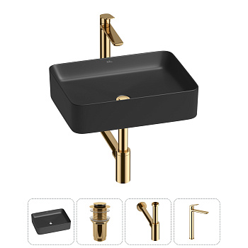 Накладная раковина для ванной комнаты Wellsee Mint 20212501R в наборе 4 в 1: раковина матовая черная