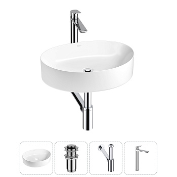 Накладная раковина для ванной комнаты Wellsee Belle Spa 2.0 20212585R в наборе 4 в 1: раковина белый