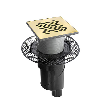 Трап водосток PLATZ Antik 150х150, бронза, S-сифон D50/105 H50 вертикальный, BERGES