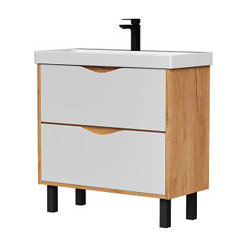 Тумба Barney 80, напольная, 2 ящ., белый/дуб гузон (под раковину 9696-80), VOLNA