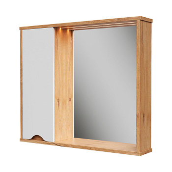 Зеркало-шкаф Barney 80, подвесной, левый, белый/дуб гузон, VOLNA