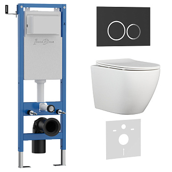 Комплект 3в1 IBERICA BLANCA инсталляция SILENCIO MINI, унитаз BILBAO ALTO белый, кнопка смыва ESTI-O черный матовый (IB.001M.BLA.231.822)