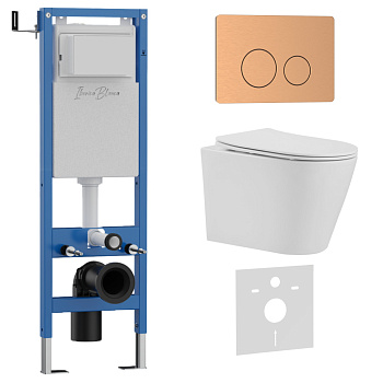 Комплект 3в1 IBERICA BLANCA инсталляция SILENCIO MINI, унитаз BURGOS ALTO белый, кнопка смыва INOX-О розовое золото матовое (IB.001M.BRA.234.8172)