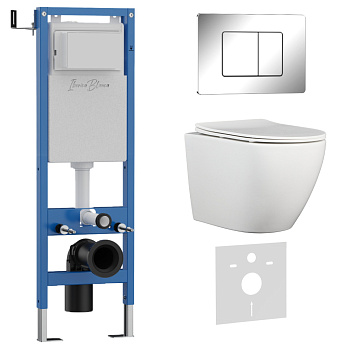 Комплект 3в1 IBERICA BLANCA инсталляция SILENCIO MINI, унитаз BILBAO ALTO белый, кнопка смыва INOX-C хром глянцевый (IB.001M.BLA.234.1131)
