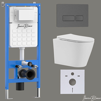 Комплект 3в1 IBERICA BLANCA инсталляция SILENCIO, унитаз BURGOS ALTO белый, кнопка смыва ESTI-R серый матовый (IB001.BRA.231.218)