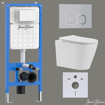 Комплект 3в1 IBERICA BLANCA инсталляция SILENCIO, унитаз BURGOS ALTO белый, кнопка смыва ESTI-Q хром матовый (IB001.BRA.231.834)