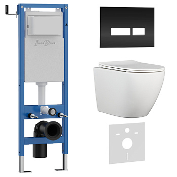 Комплект 3в1 IBERICA BLANCA инсталляция SILENCIO MINI, унитаз BILBAO ALTO белый, кнопка смыва CRYSTAL-R черный (IB.001M.BLA.234.2211)