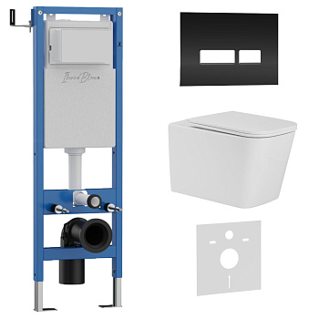 Комплект 3в1 IBERICA BLANCA инсталляция SILENCIO MINI, унитаз TOLEDO ALTO белый, кнопка смыва CRYSTAL-R черный глянцевый (IB.001M.TLA.231.2211)