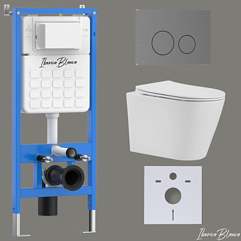 Комплект 3в1 IBERICA BLANCA инсталляция SILENCIO, унитаз BURGOS ALTO белый, кнопка смыва INOX-О вороненая сталь (IB001.BRA.234.8180)