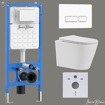 Комплект 3в1 IBERICA BLANCA инсталляция SILENCIO, унитаз BURGOS ALTO белый, кнопка смыва ESTI-R белый глянцевый (IB001.BRA.231.211)