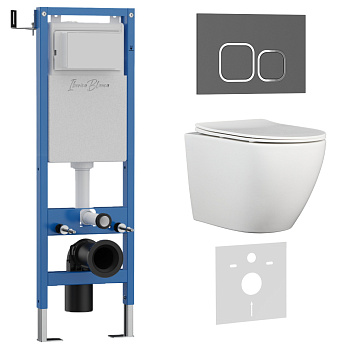 Комплект 3в1 IBERICA BLANCA инсталляция SILENCIO MINI, унитаз BILBAO ALTO белый, кнопка смыва ESTI-Q серый матовый (IB.001M.BLA.234.837)