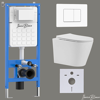 Комплект 3в1 IBERICA BLANCA инсталляция SILENCIO, унитаз BURGOS ALTO белый, кнопка смыва INOX-C белый матовый (IB001.BRA.231.111) Комплект 3в1 IBERICA BLANCA инсталляция SILENCIO, унитаз BURGOS ALTO белый, кнопка смыва INOX-C белый матовый (IB001.BRA.231.111)