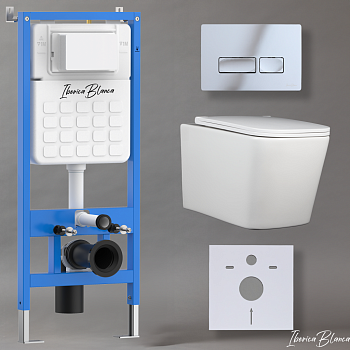 Комплект 3в1 IBERICA BLANCA инсталляция SILENCIO, унитаз TOLEDO ALTO белый, кнопка смыва ESTI-R хром глянцевый (IB001.TLA.231.213)