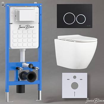 Комплект 3в1 IBERICA BLANCA инсталляция SILENCIO, унитаз BILBAO ALTO белый, кнопка смыва ESTI-O черный матовый (IB001.BLA.231.822)