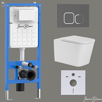 Комплект 3в1 IBERICA BLANCA инсталляция SILENCIO, унитаз TOLEDO ALTO белый, кнопка смыва ESTI-Q серый матовый (IB001.TLA.231.837)