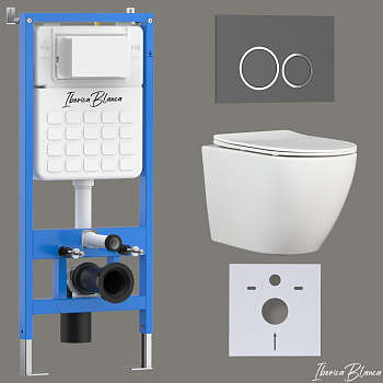 Комплект 3в1 IBERICA BLANCA инсталляция SILENCIO, унитаз BILBAO ALTO белый, кнопка смыва ESTI-O серый матовый (IB001.BLA.231.827) Комплект 3в1 IBERICA BLANCA инсталляция SILENCIO, унитаз BILBAO ALTO белый, кнопка смыва ESTI-O серый матовый (IB001.BLA.231.827)