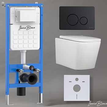 Комплект 3в1 IBERICA BLANCA инсталляция SILENCIO, унитаз TOLEDO ALTO белый, кнопка смыва INOX-O черный матовый (IB001.TLA.234.812)